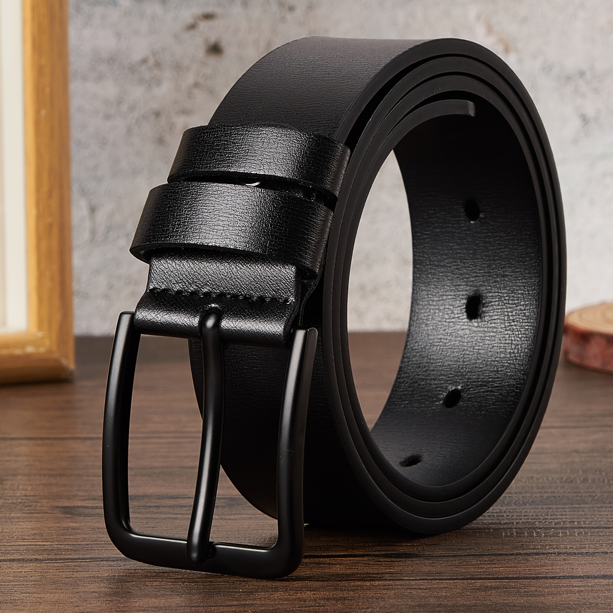 Men's Leather Belt with Square Alloy Buckle Adjustable Casual & Formal Dress Bel